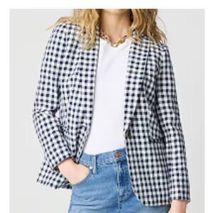 J Crew Gingham One-Button Blazer Linen Cotton Checkered Coat Size 20 $218